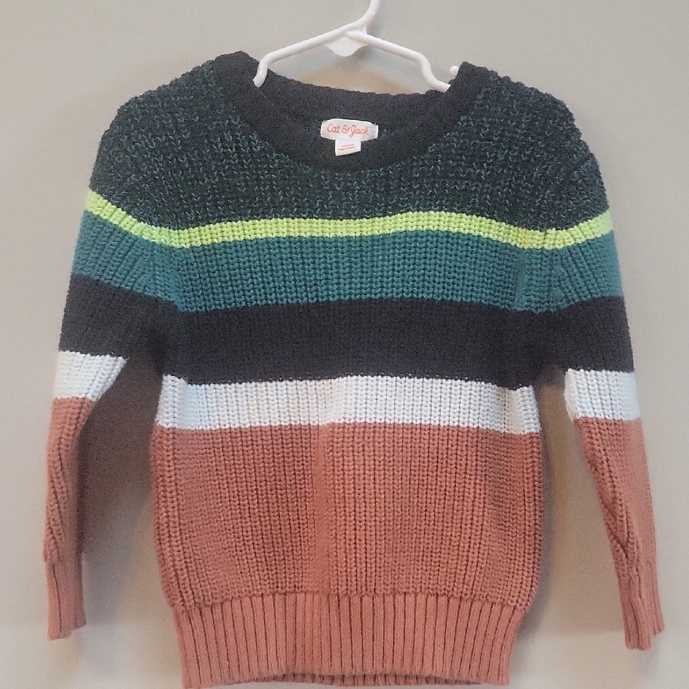 Cat & Jack Striped Crewneck Sweater in Teal, Navy, Lime & Rust